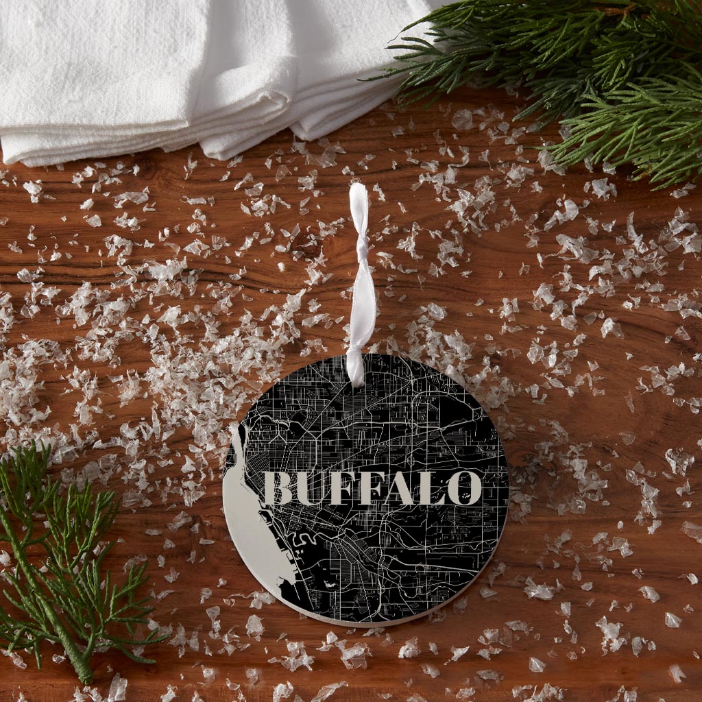 Minimalistic B&W New York Buffalo Map | Wood Ornament | Eaches | Min 6