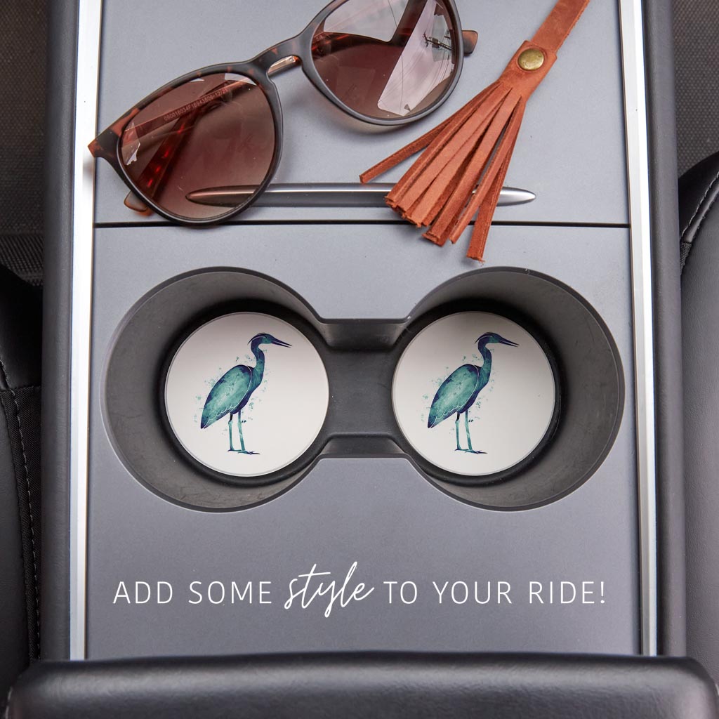East Coast Water Color Heron | Absorbent Car Coasters | Set of 2 | Min 4