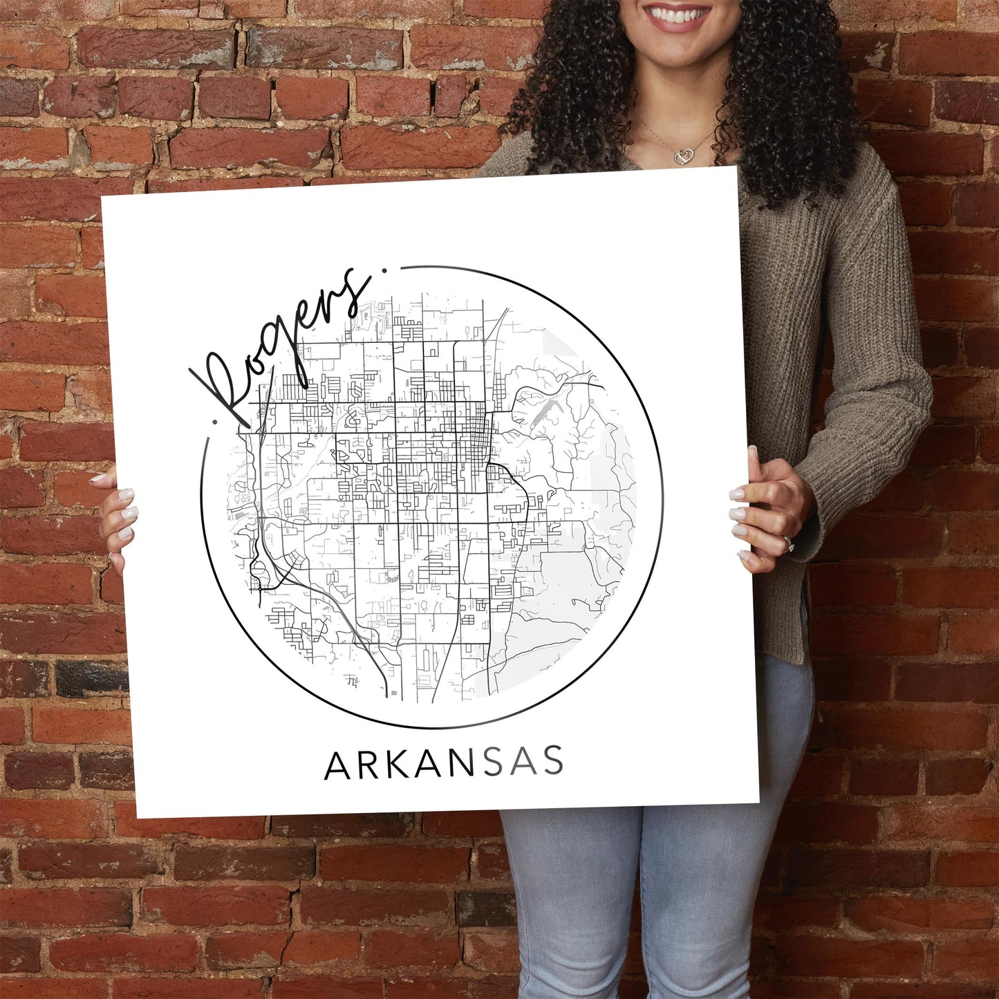 Minimalist B&W Arkansas Rogers Circle Map State | Hi-Def Glass Art | Eaches | Min 1
