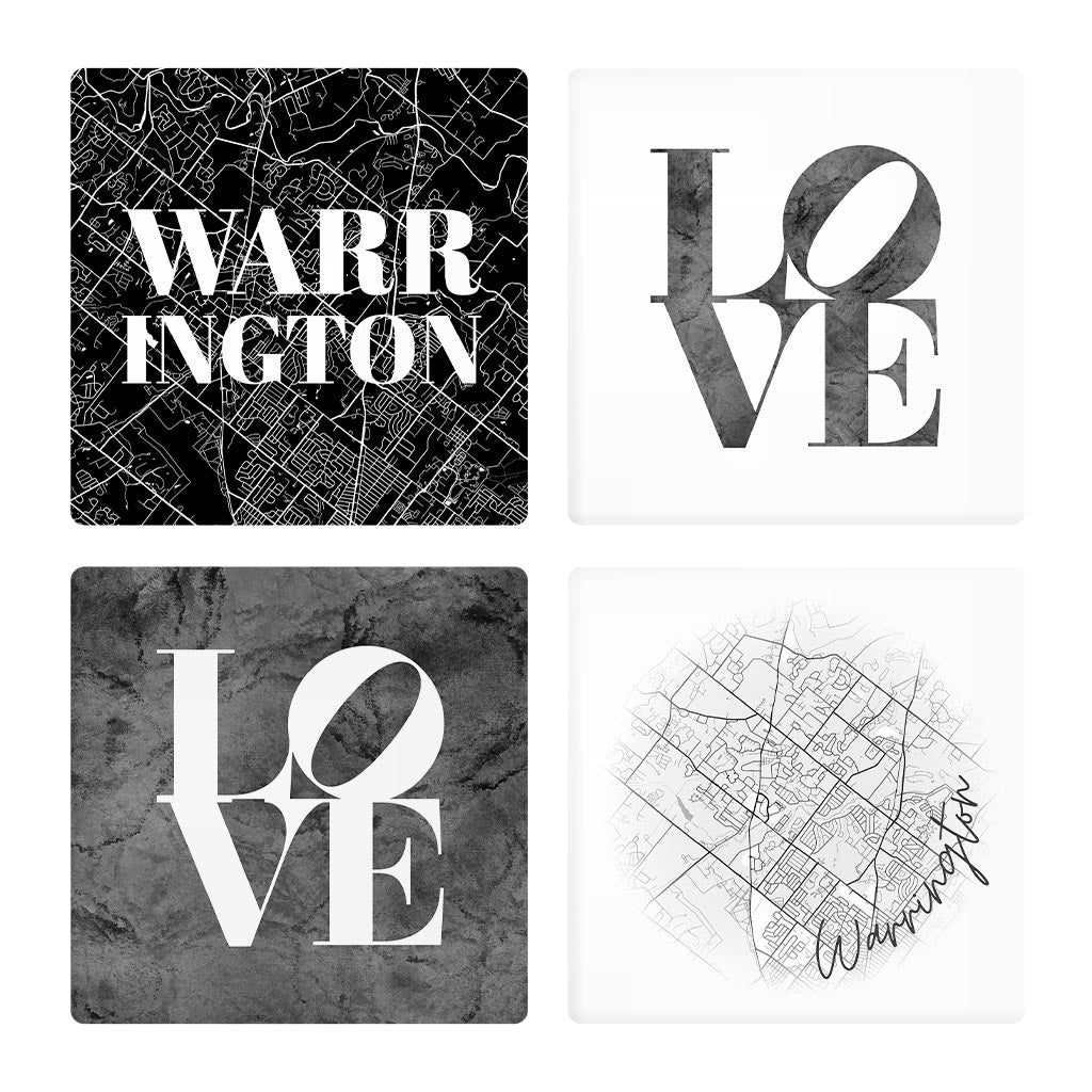 Minimalistic B&W Pennsylvania Warrington Maps Love| Absorbent Coasters | Set of 4 | Min 2