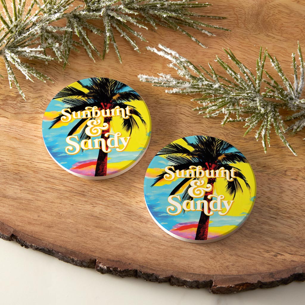 Sunburnt Sandy| Absorbent Car Coasters | Set of 2 | Min 4