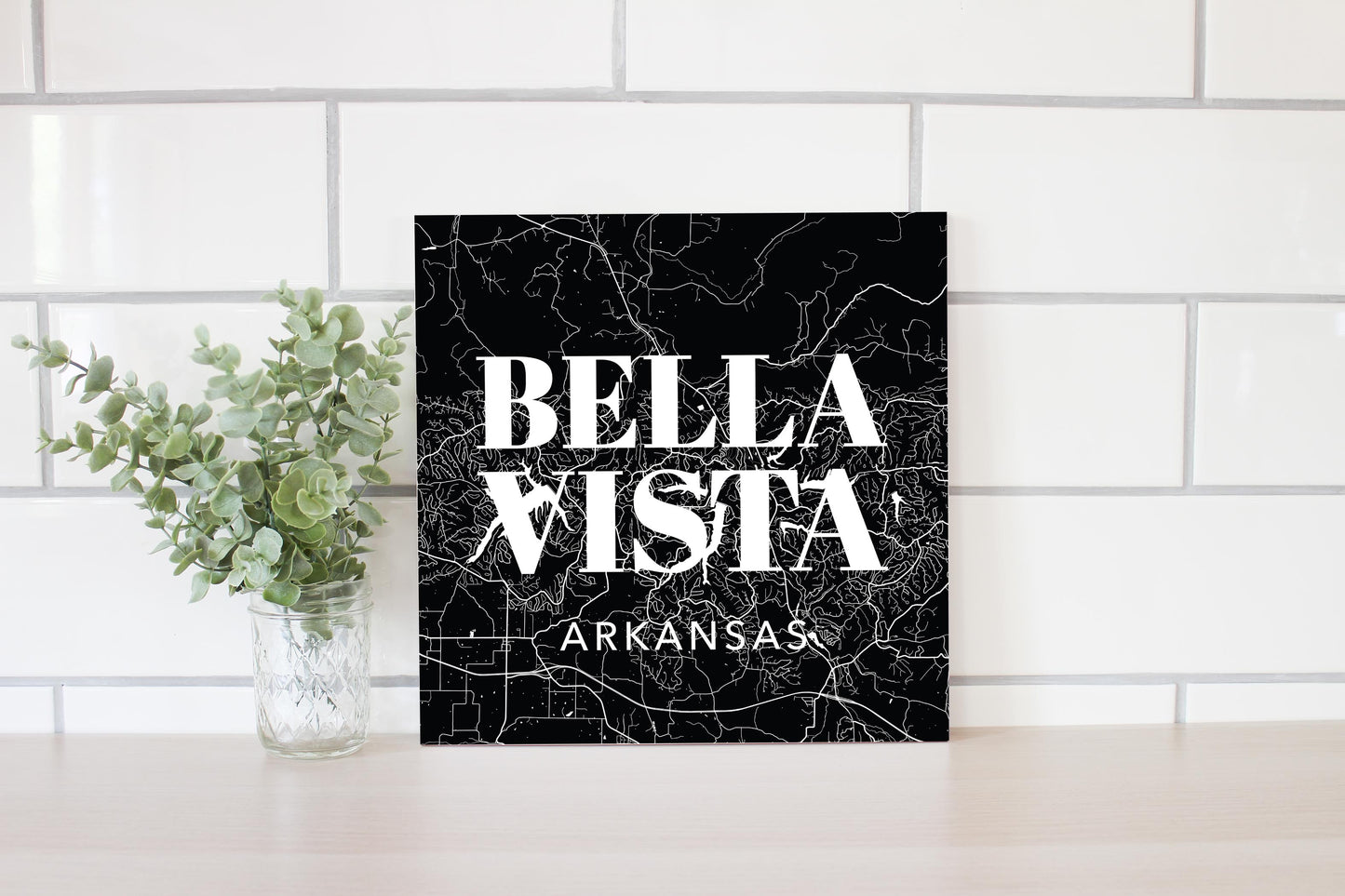 Minimalist B&W Arkansas Bella Vista Map State | Wood Sign | Eaches | Min 2