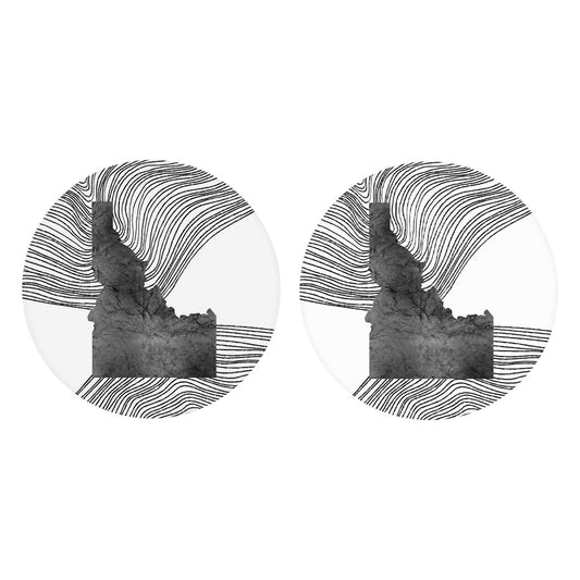 Minimalist B&W Idaho State With Fluid Lines | Absorbent Car Coasters | Set of 2 | Min 4