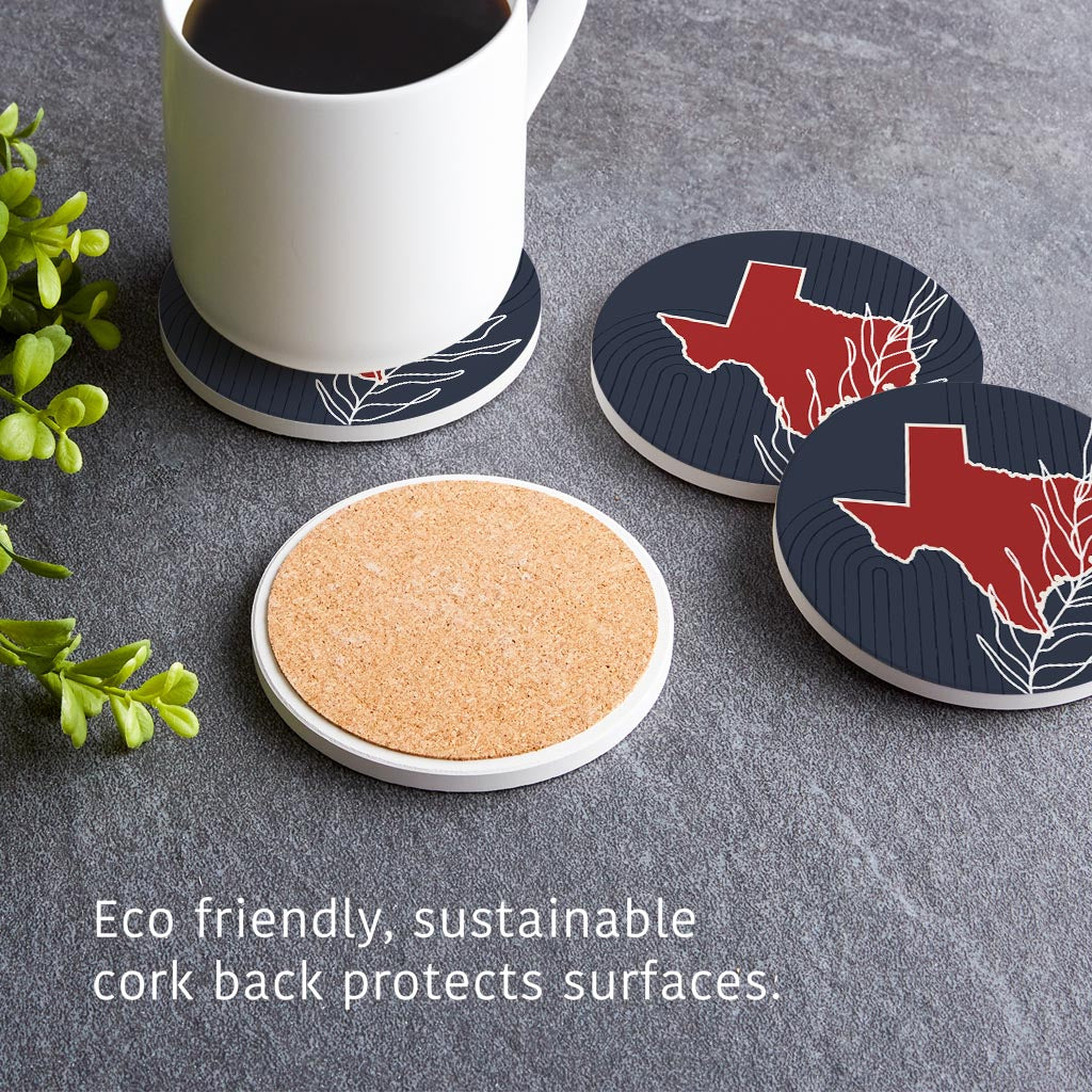 Modern Minimalist Texas Colors Shape Leaf | Absorbent Coasters | Set of 4 | Min 2