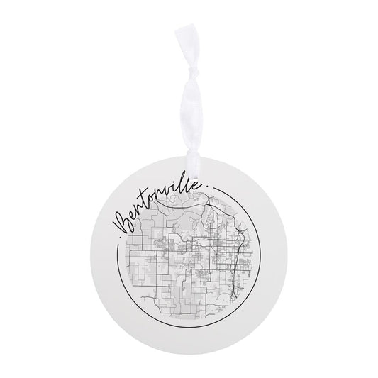 Minimalist B&W Arkansas Bentonville Circle Map | Wood Ornament | Eaches | Min 6