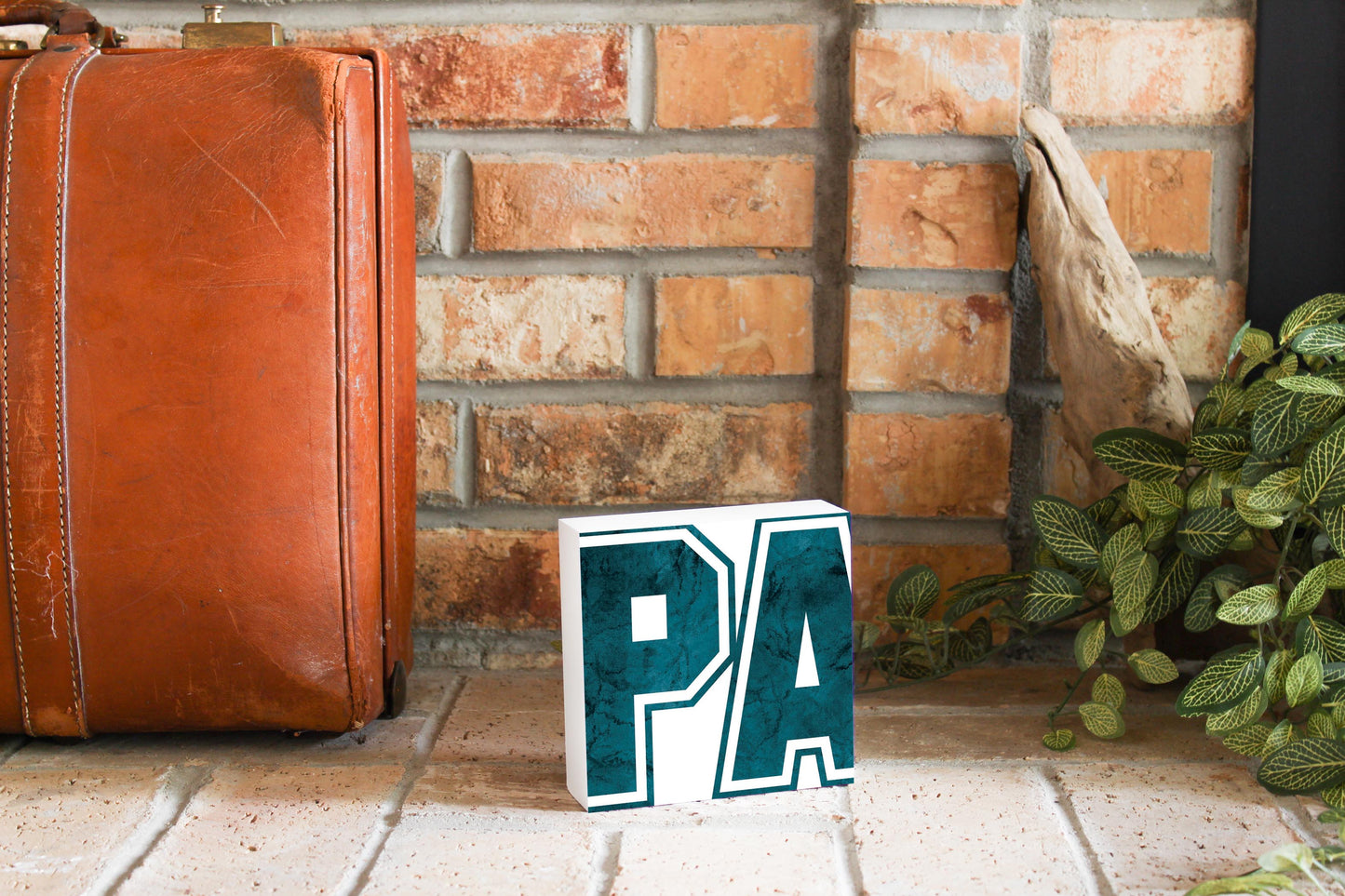 Modern Minimalist Pennsylvania White Initials | Wood Block | Eaches | Min 4