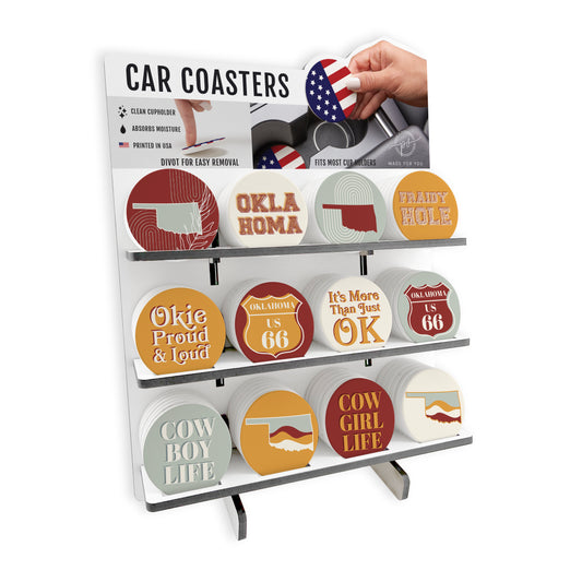 Modern Minimalist Oklahoma Car Ceramic Coaster Loaded Display POP Min of 1