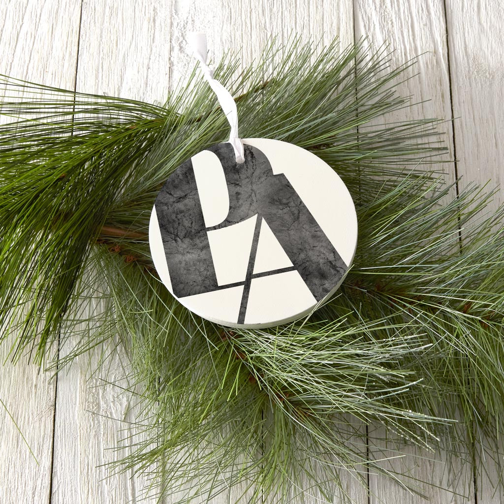 Minimalistic B&W Pennsylvania White Initials| Wood Ornament | Eaches | Min 6