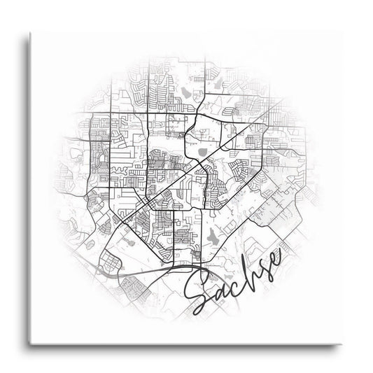 Minimalistic B&W Texas Sachse Circle Map | Hi-Def Glass Art | Eaches | Min 1