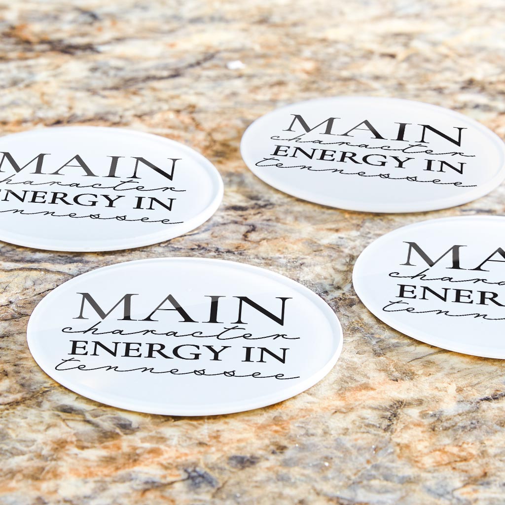 Minimalist B&W Tennessee Main Character Energy | Hi-Def Glass Coasters | Set of 4 | Min 2
