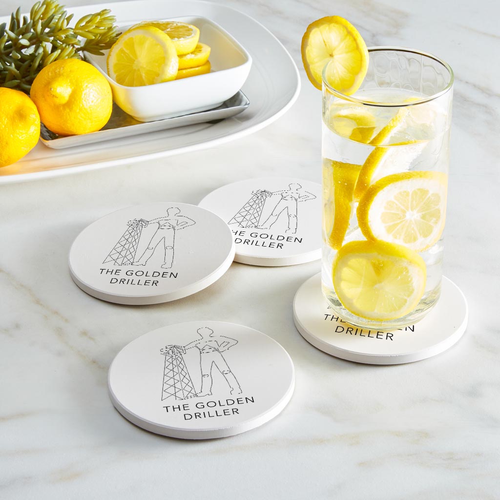 Modern Oklahoma Line Drawing The Golden Driller| Absorbent Coasters | Set of 4 | Min 2