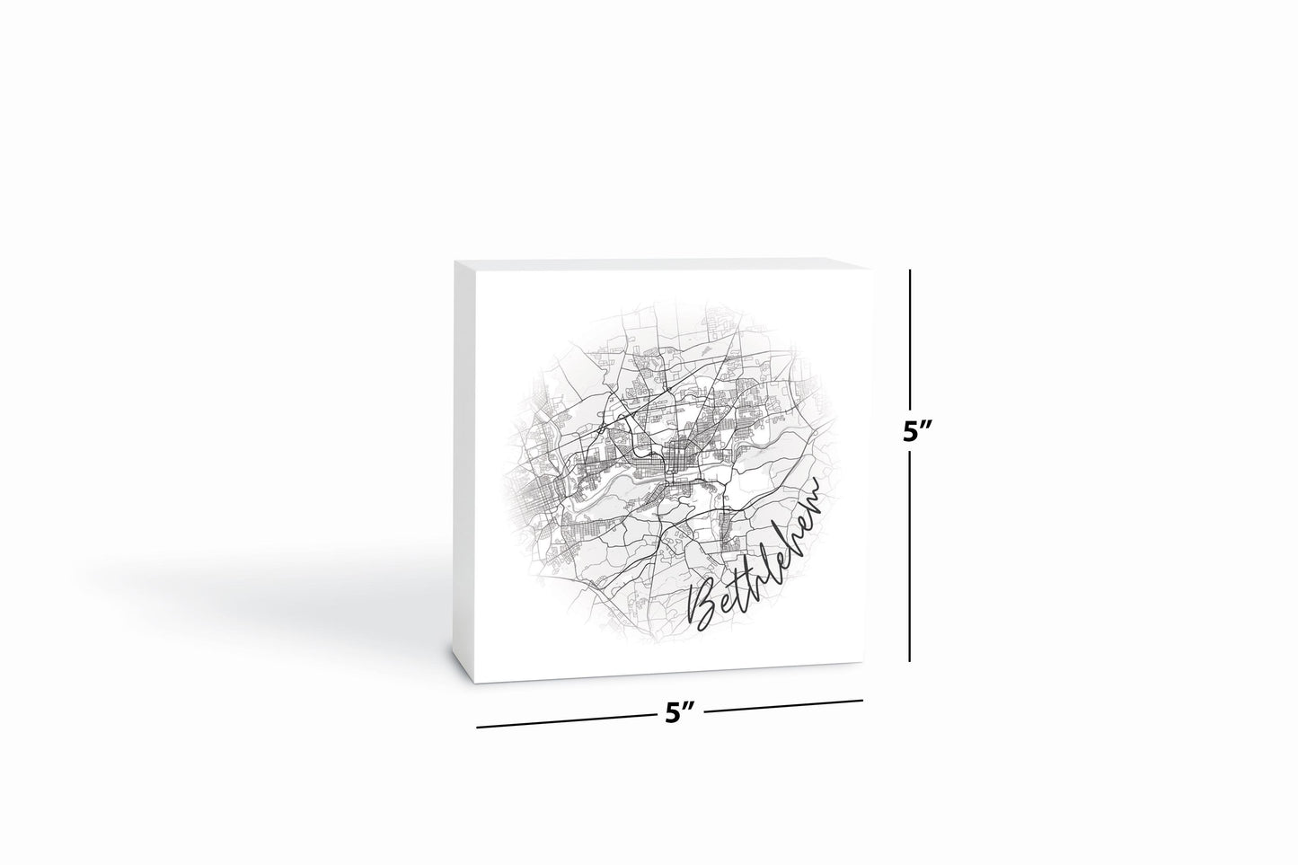 Minimalistic B&W Pennsylvania Bethlehem Circle Map | Wood Block | Eaches | Min 4