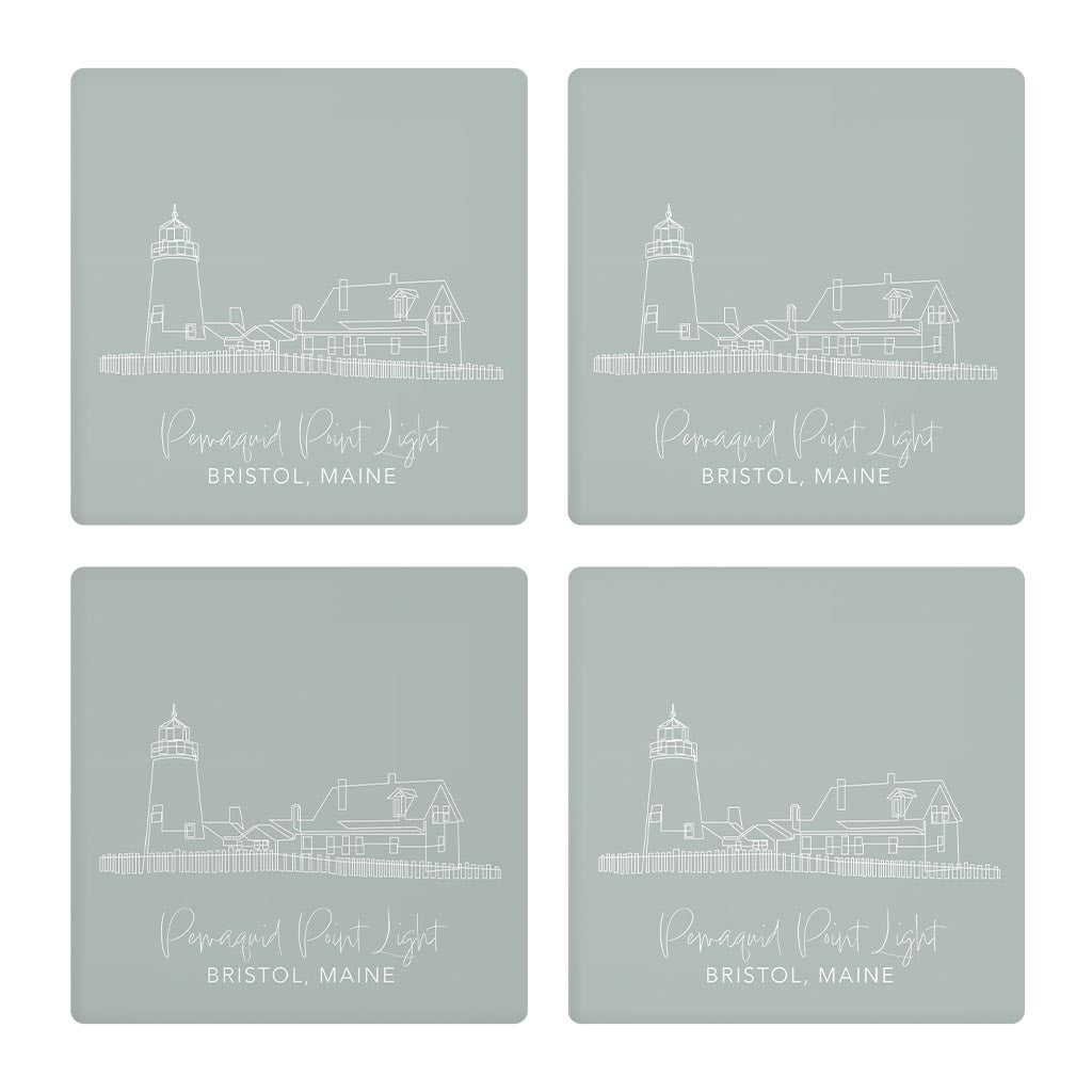 Pemaquid Point Light Muted Coastal | Absorbent Coasters | Set of 4 | Min 2