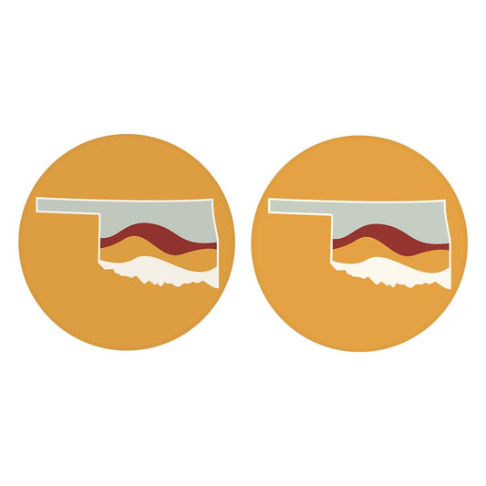 Modern Minimalist Oklahoma Orange Retro State Shape Hills | Absorbent Car Coasters | Set of 2 | Min 4