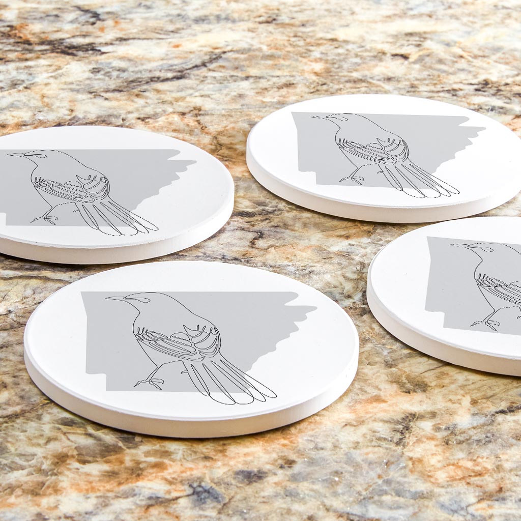 B&W Minimalist Arkansas Single Line Bird | Absorbent Coasters | Set of 4 | Min 2