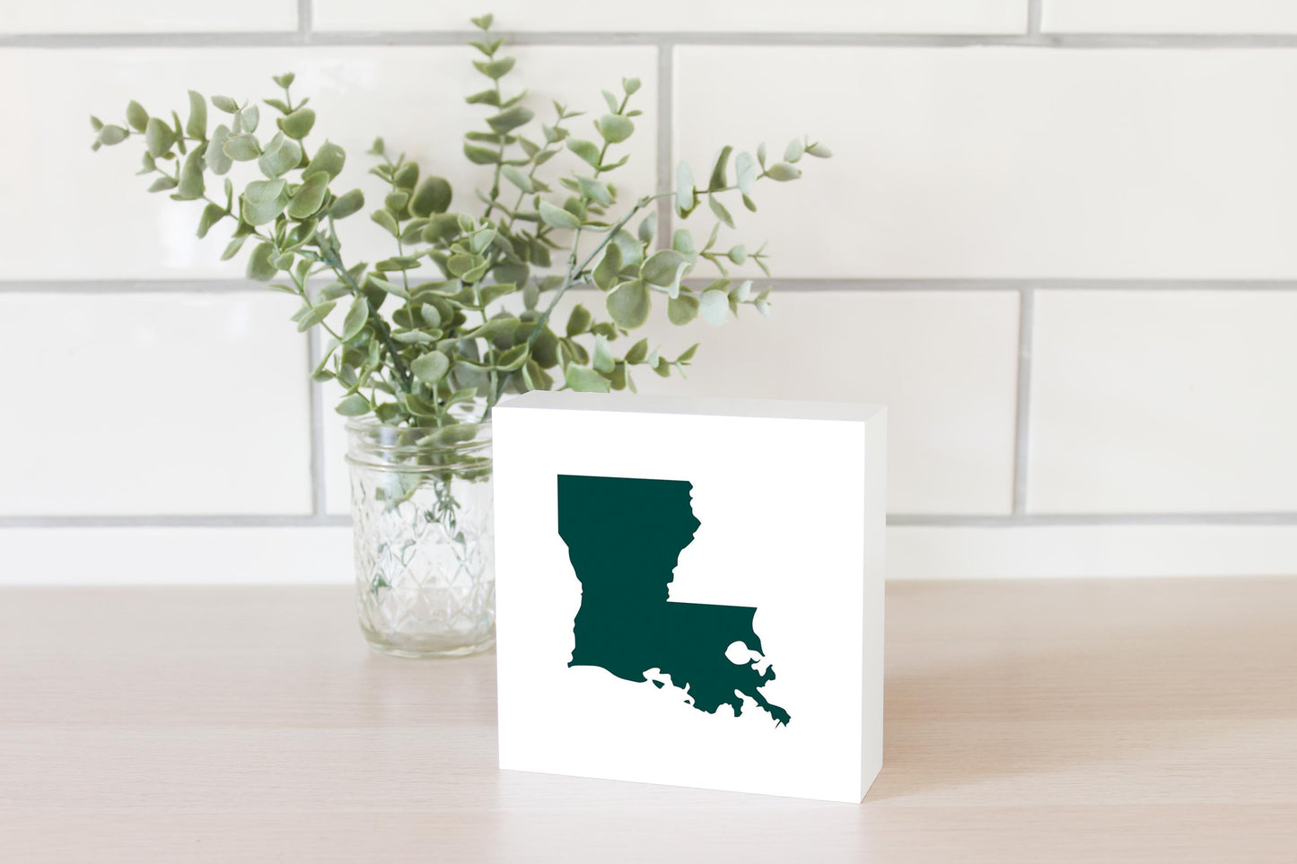 Blue White Louisiana State Shape | Wood Block | Eaches | Min 4