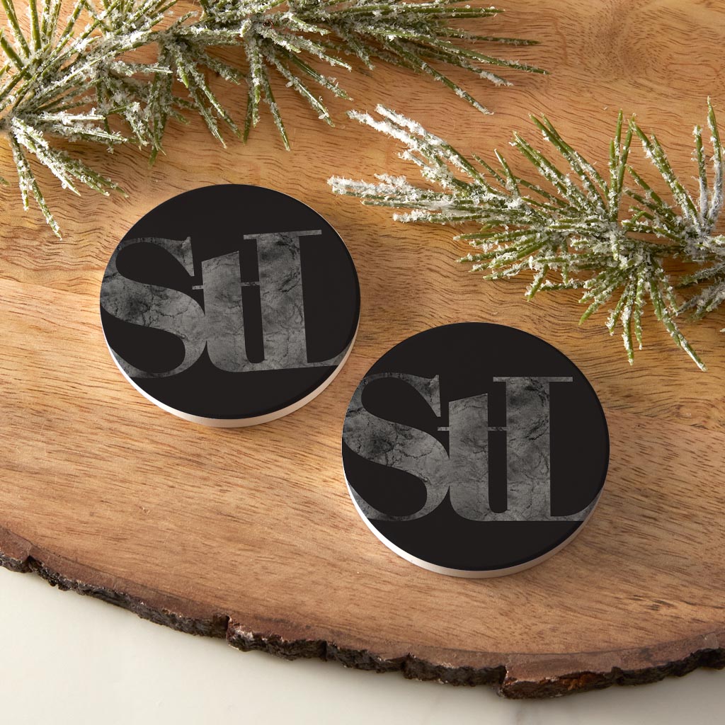Minimalist B&W Missouri St Louis Black Initials | Absorbent Car Coasters | Set of 2 | Min 4