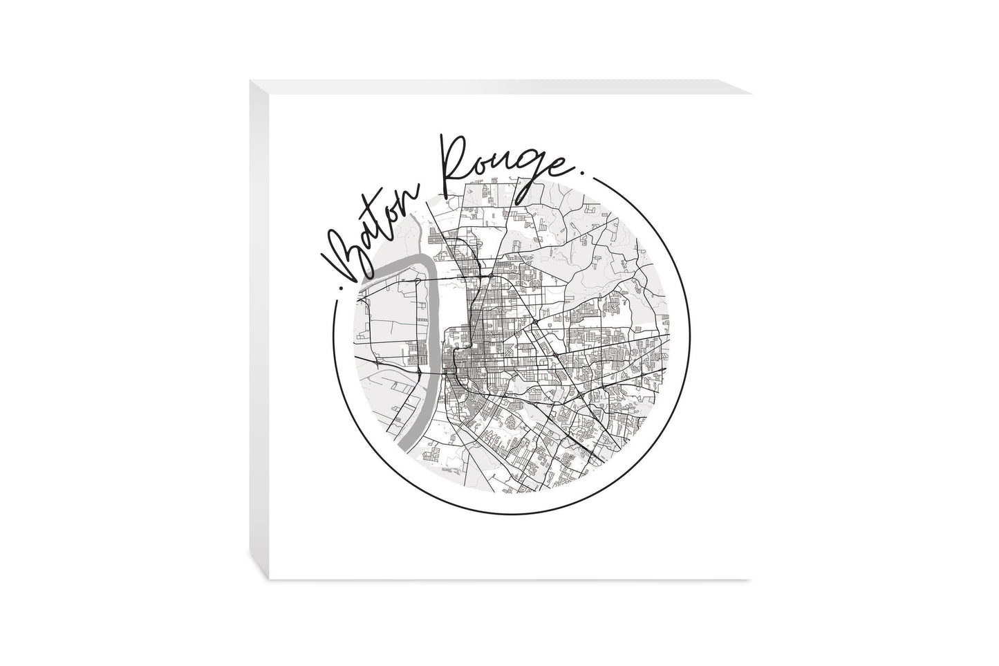 Minimalist B&W Louisiana Baton Rouge Circle Map | Wood Block | Eaches | Min 2