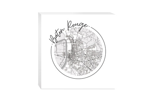 Minimalist B&W Louisiana Baton Rouge Circle Map | Wood Block | Eaches | Min 2
