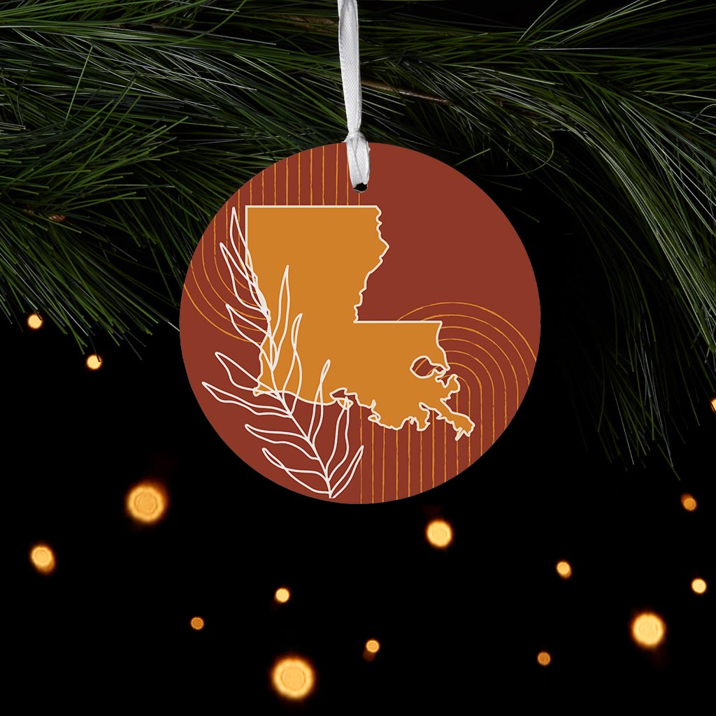 Modern Minimalist Louisiana State Shape With Leaf| Wood Ornament | Eaches | Min 6