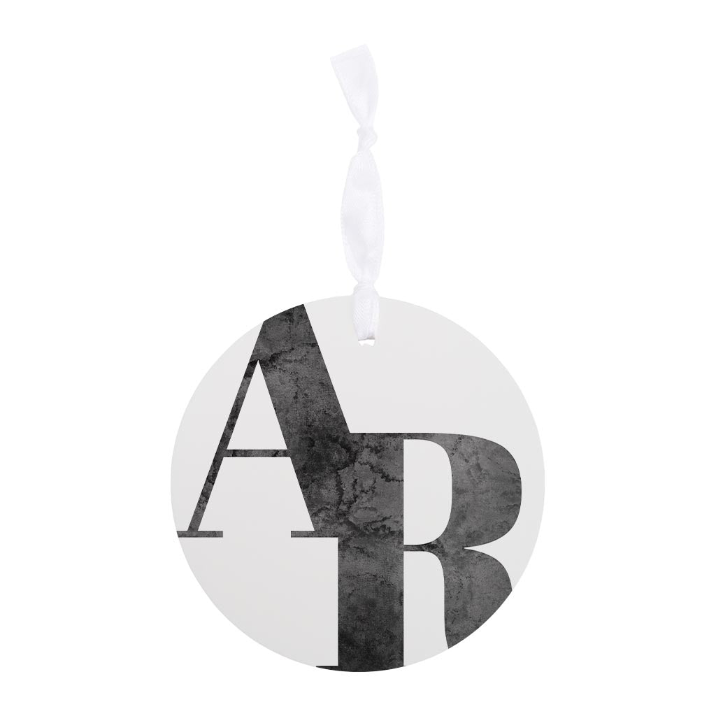 B&W Minimalist Arkansas White Initials | Wood Ornament | Eaches | Min 6