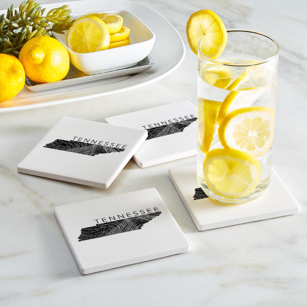 Minimalist B&W Tennessee State Name | Absorbent Coasters | Set of 4 | Min 2