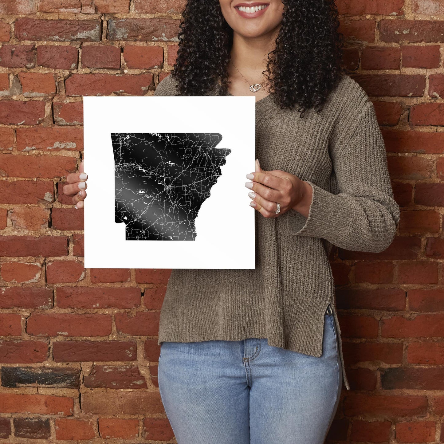 B&W Minimalist Arkansas Map | Hi-Def Glass Art | Eaches | Min 1