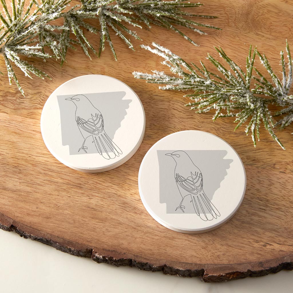 B&W Minimalist Arkansas Single Line Bird| Absorbent Car Coasters | Set of 2 | Min 4