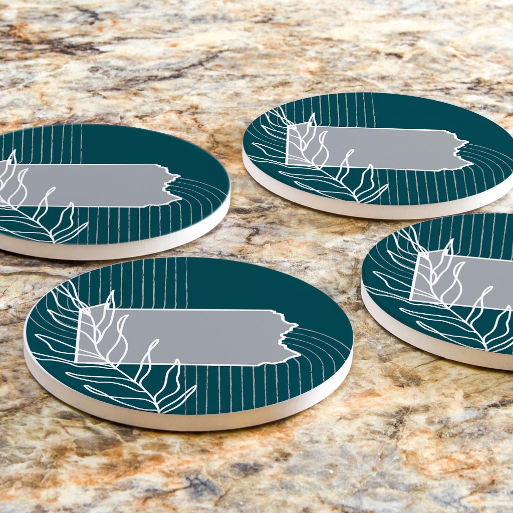 Modern Minimalist Pennsylvania Shape With Leaf | Absorbent Coasters | Set of 4 | Min 2