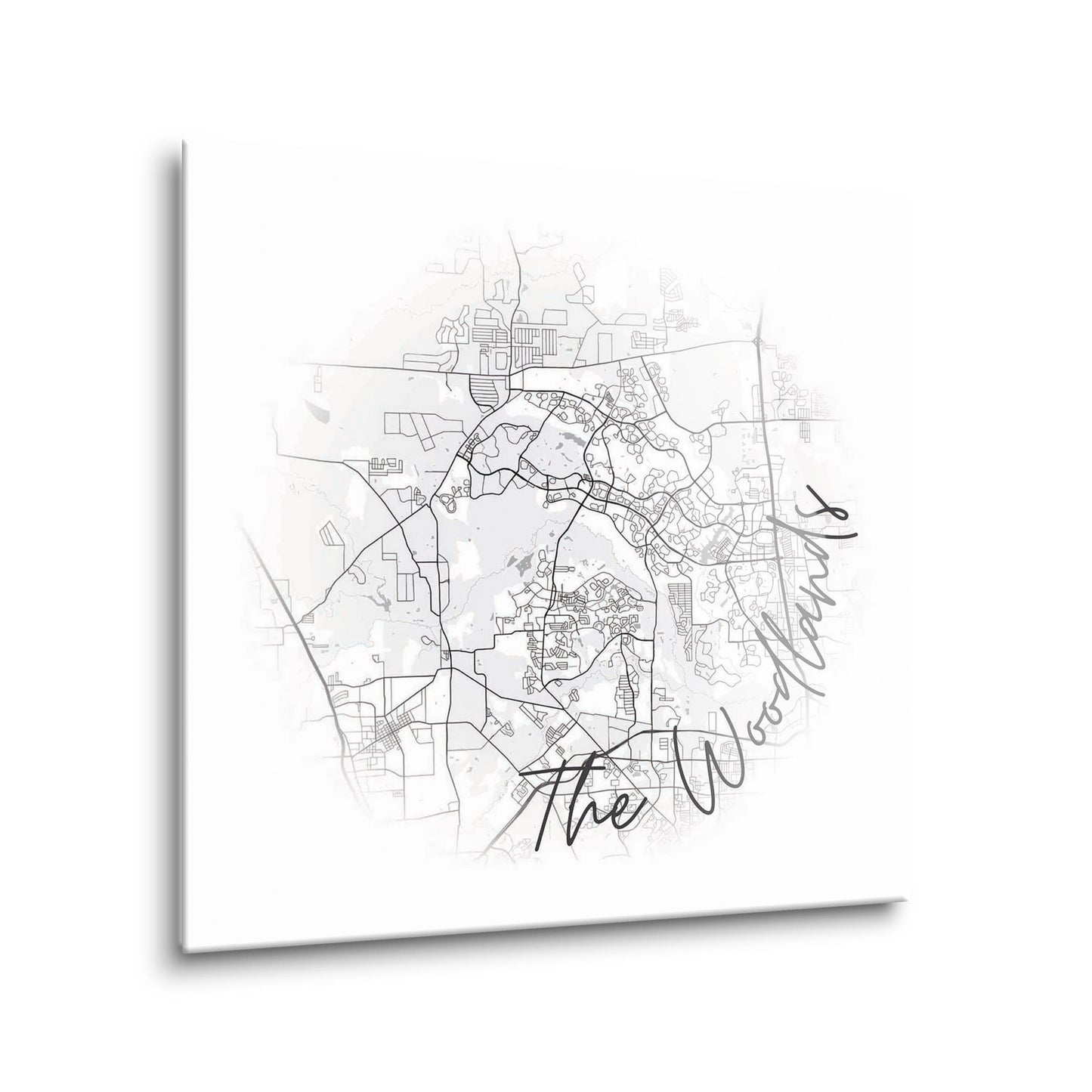 Minimalistic B&W Texas The Woodlands Circle Map | Hi-Def Glass Art | Eaches | Min 2