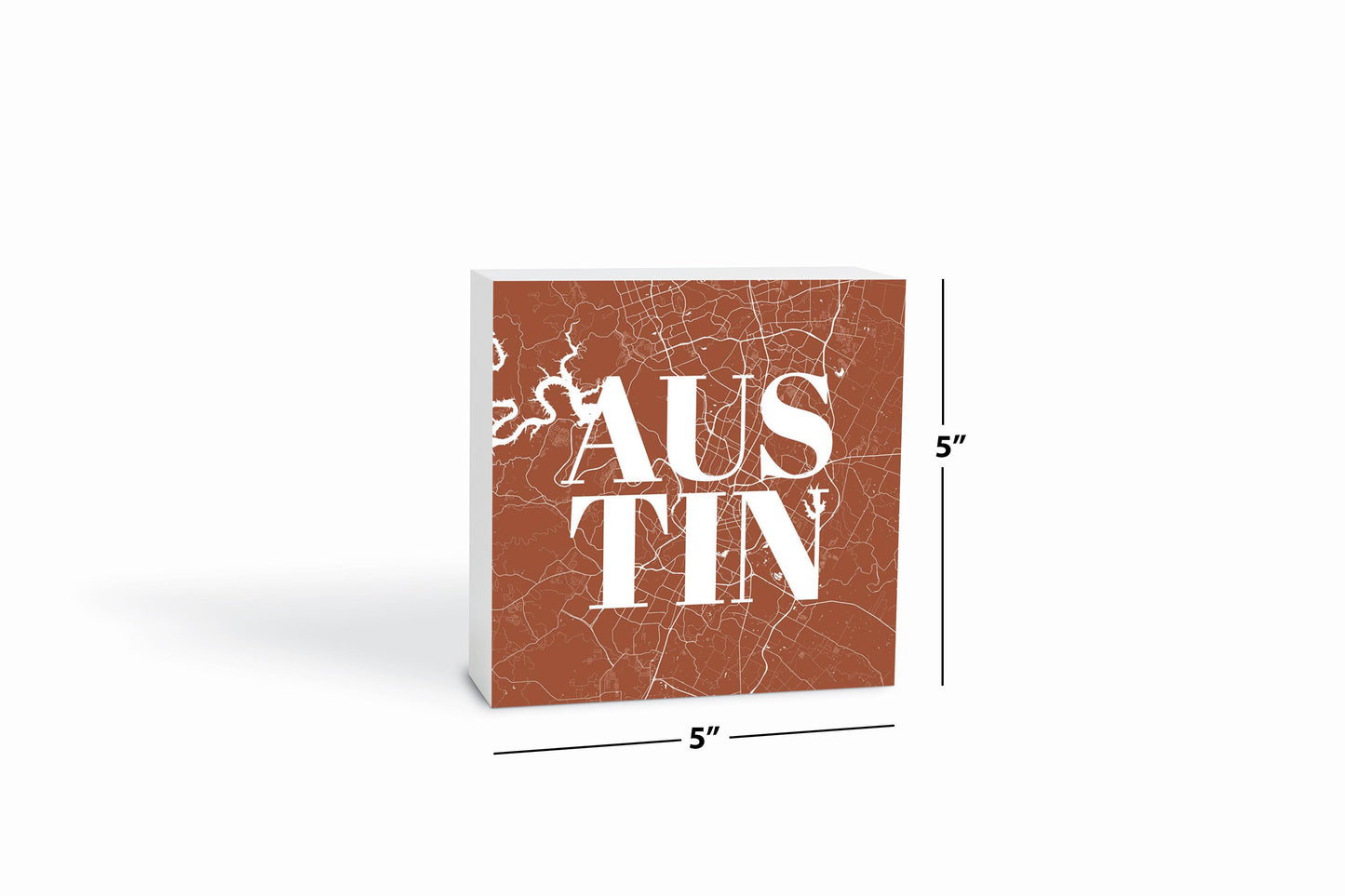 Modern Minimalist Texas Austin Map | Wood Block | Eaches | Min 4