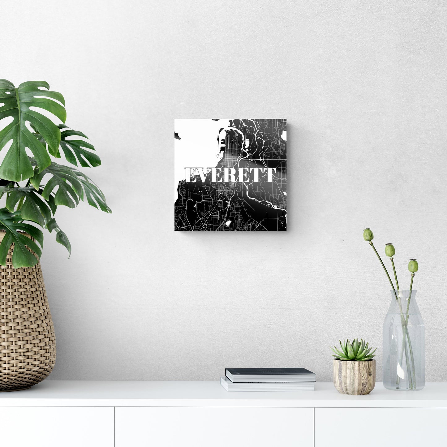 Minimalistic B&W Washington Everett Map | Hi-Def Glass Art | Eaches | Min 1
