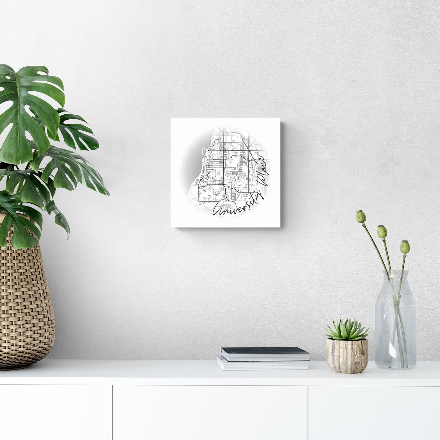 Minimalistic B&W Washington University Place Circle Map | Wood Sign | Eaches | Min 2