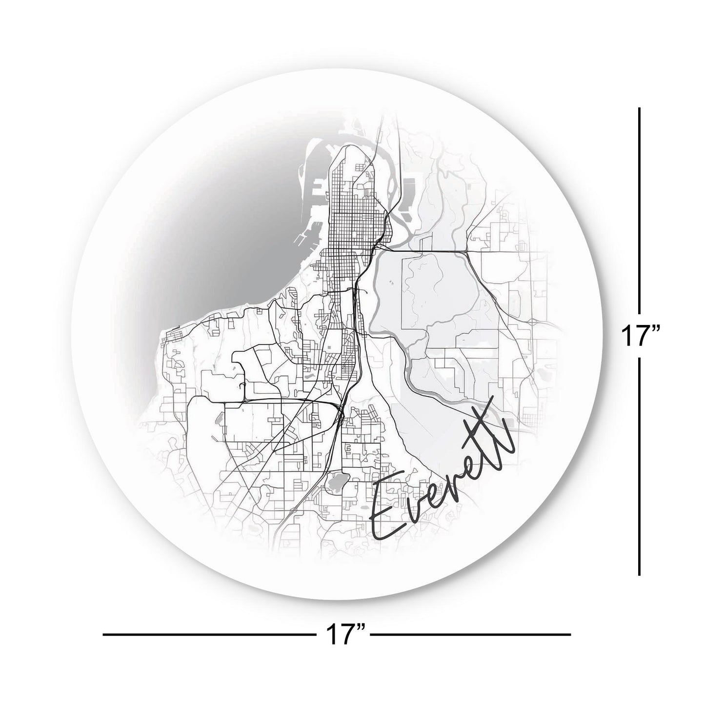 Minimalistic B&W Washington Everett Circle Map | Wood Sign | Eaches | Min 1