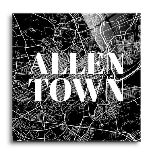 Minimalistic B&W Pennsylvania Allentown Map | Hi-Def Glass Art | Eaches | Min 1