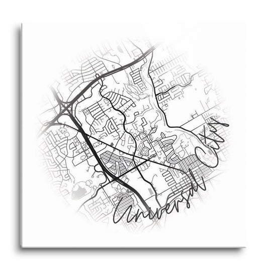 Minimalistic B&W Texas Universal City Circle Map | Hi-Def Glass Art | Eaches | Min 1