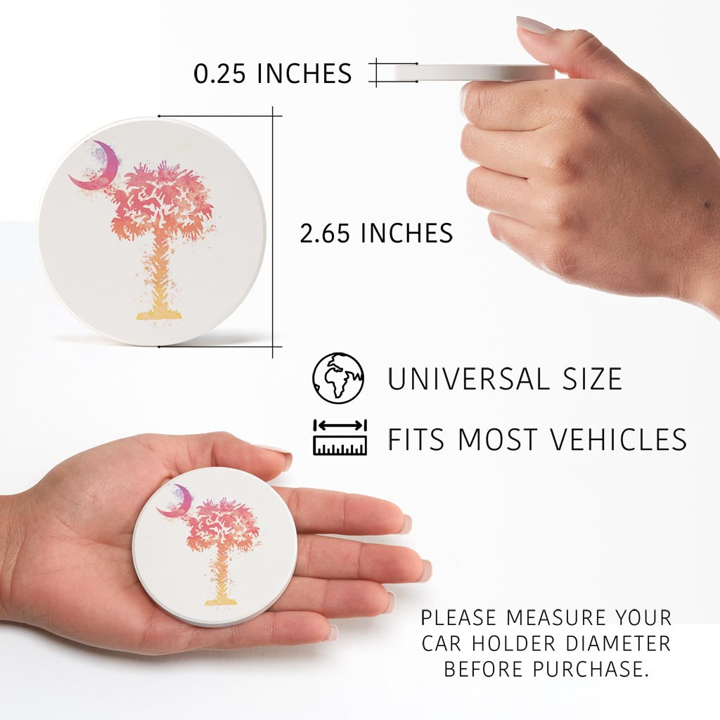 South Carolina Pink Water Color Palm Trees On White | Absorbent Car Coasters | Set of 2 | Min 4