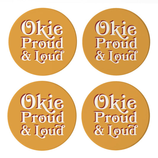 Modern Minimalist Oklahoma Proud Loud| Absorbent Coasters | Set of 4 | Min 2