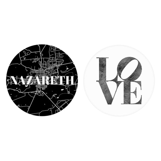 Minimalistic B&W Pennsylvania Nazareth Map Love| Absorbent Car Coasters | Set of 2 | Min 4