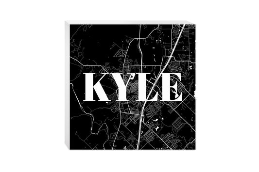 Minimalistic B&W Texas Kyle Map | Wood Block | Eaches | Min 2