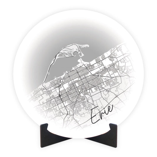 Minimalistic B&W Pennsylvania Erie Circle Map | Wood Sign | Eaches | Min 1