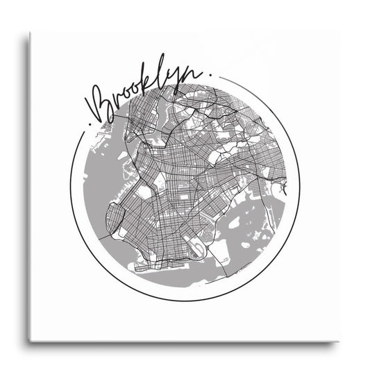 Minimalistic B&W New York Brooklyn Circle Map | Hi-Def Glass Art | Eaches | Min 1