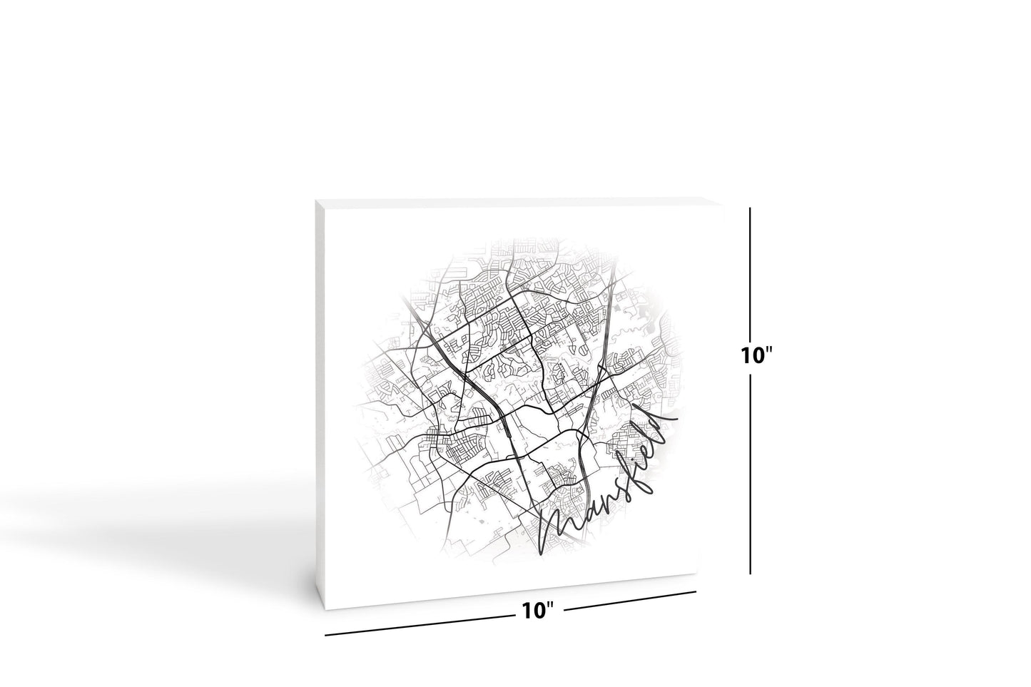 Minimalistic B&W Texas Mansfield Circle Map | Wood Block | Eaches | Min 2