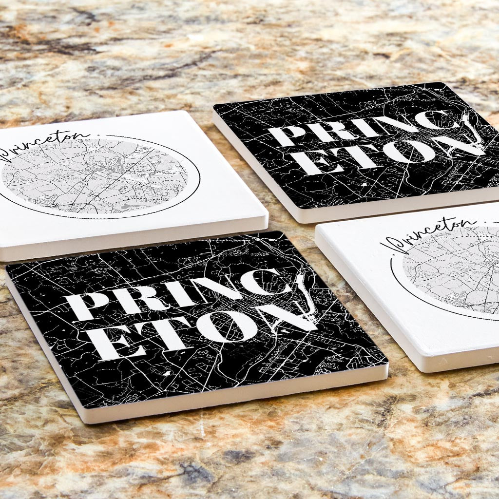 Minimalistic B&W New Jersey Princeton Maps | Absorbent Coasters | Set of 4 | Min 2