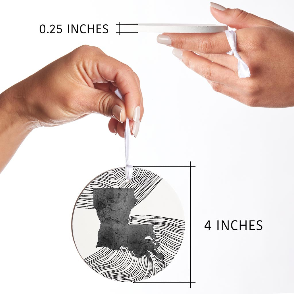 Modern Louisiana State Shape With Fluid Lines | Wood Ornament | Eaches | Min 6