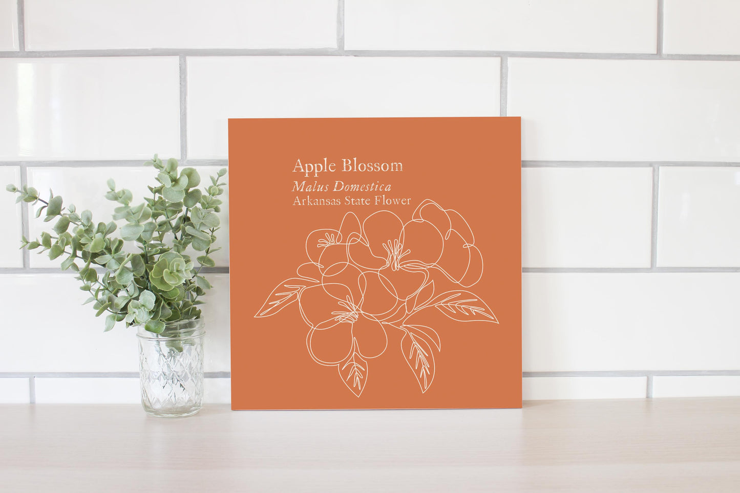 Modern Minimalist Arkansas Single Line Apple Blossoms | Wood Sign | Eaches | Min 2