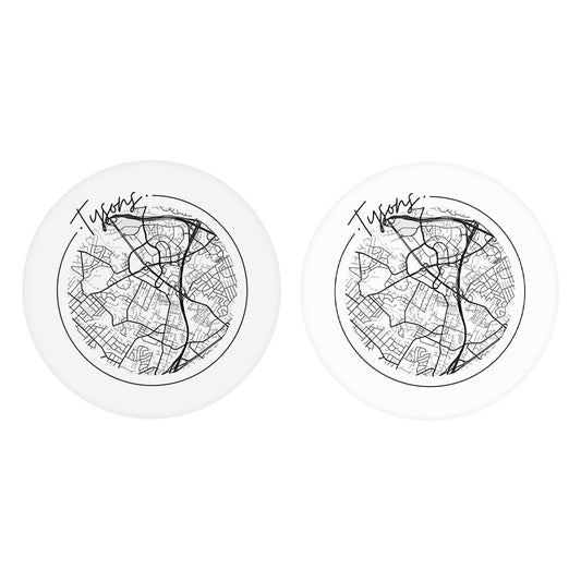 Minimalistic B&W Virginia Tysons Circle Map | Absorbent Car Coasters | Set of 2 | Min 4