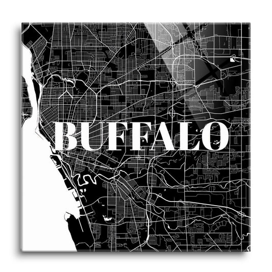 Minimalistic B&W New York Buffalo Map | Hi-Def Glass Art | Eaches | Min 1