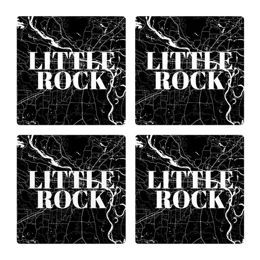 B&W Minimalist Arkansas Little Rock Map | Absorbent Coasters | Set of 4 | Min 2