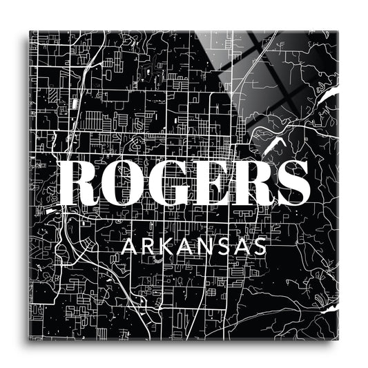 Minimalist B&W Arkansas Rogers Map State | Hi-Def Glass Art | Eaches | Min 1